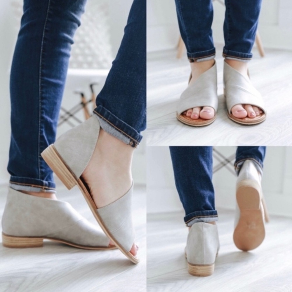 Last - Open Toe Cut Out Ankle Flats - Grey - Picture 5 of 6